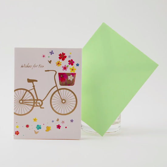 Flowers and Bicycle - Pop Up Greeting Card with Envelope - Cute Greeting Card