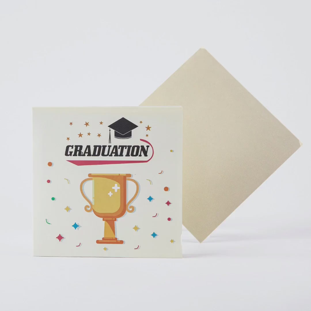 Graduation Trophy -  Graduation Pop Up Greeting Card with Envelope - Unique 3D Graduation Greeting Card