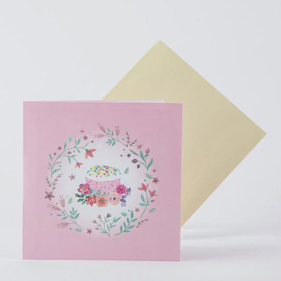 Floral Cake - Pop Up Birthday Card with Envelope - Unique 3D Wedding Greeting Card