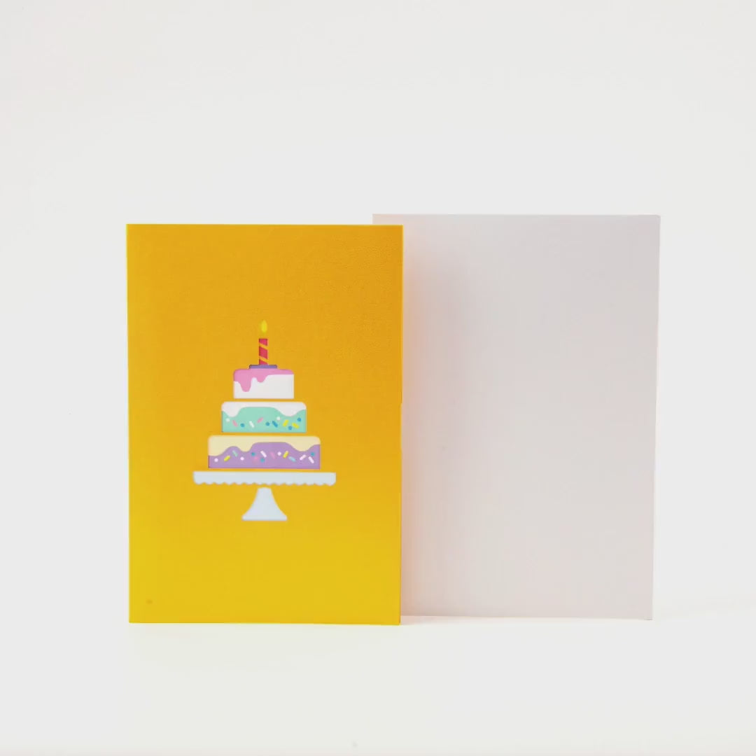 Birthday Cake with Lighted Candle - Pop Up Birthday Card with Envelope - Unique 3D Birthday Greeting Card