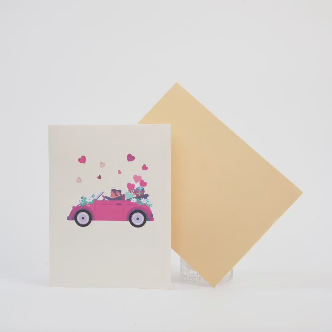 Convertible Honey Moon - Wedding Pop Up Greeting Card with Envelope - Unique Anniversary Greeting Card