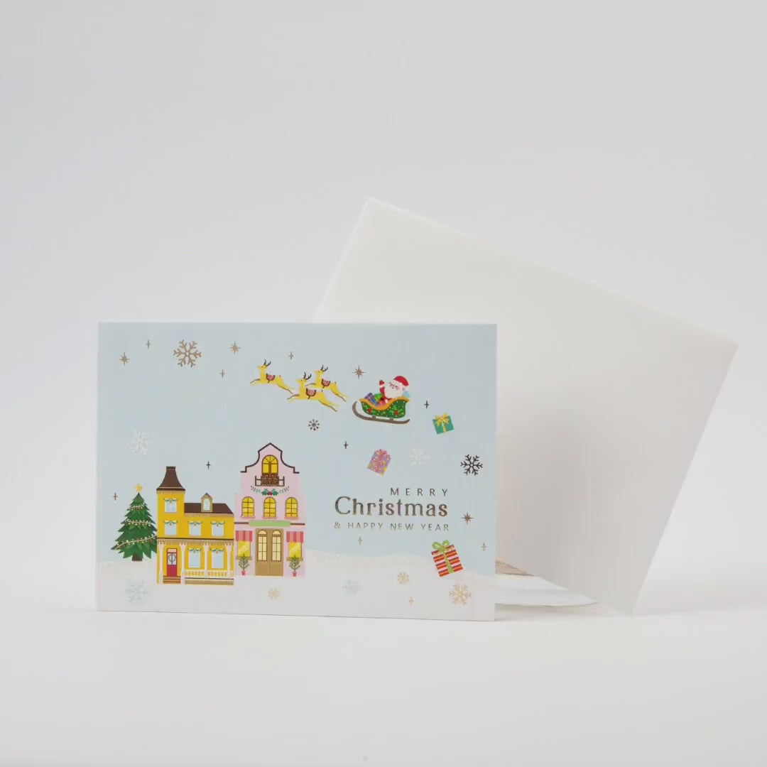 Santa's Arrival - Merry Christmas Pop Up Greeting Card with Envelope - Unique 3D New Year Greeting Card