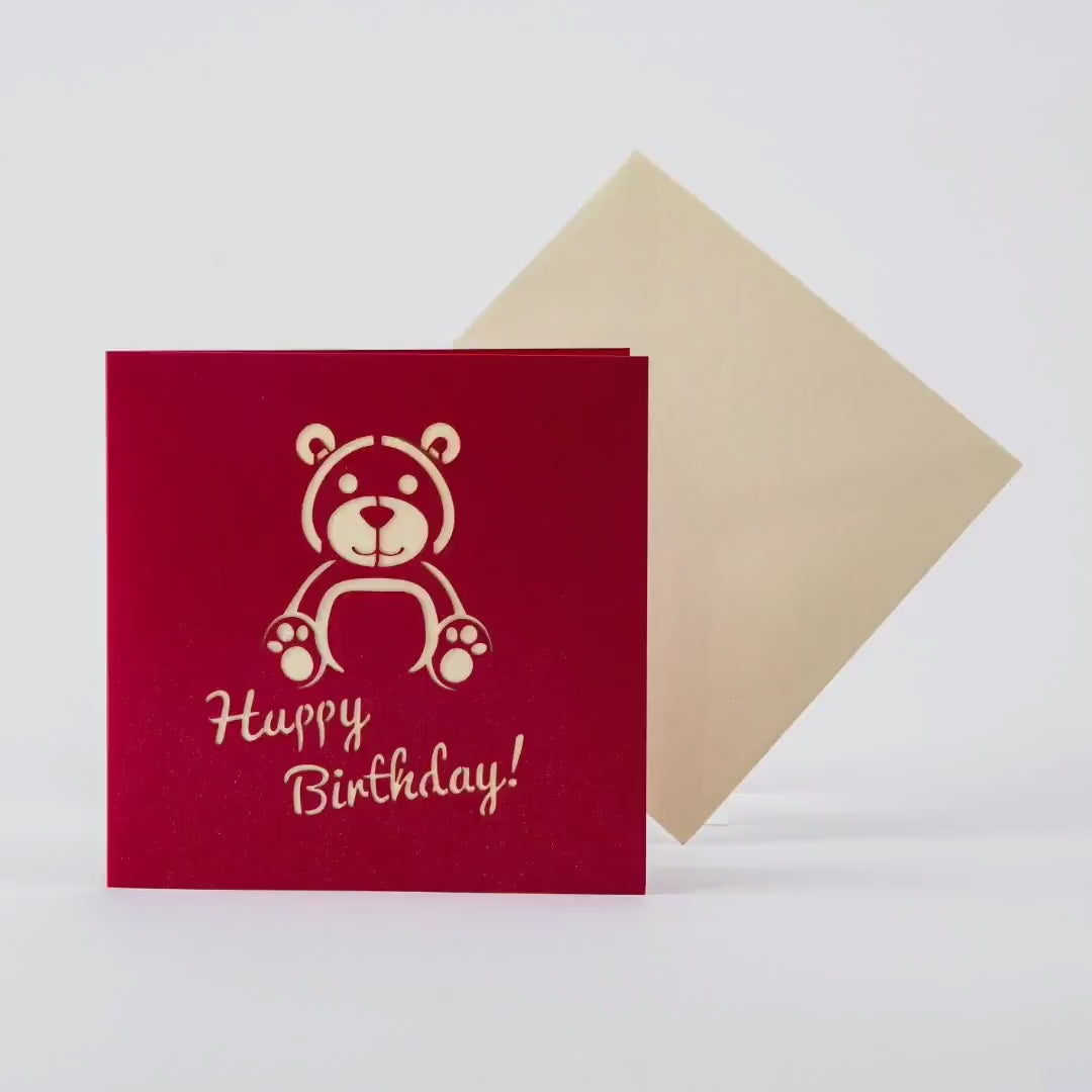 Cute Bear Birthday Popup Card - Pop Up Birthday Card with Envelope - Cute 3D Birthday Card