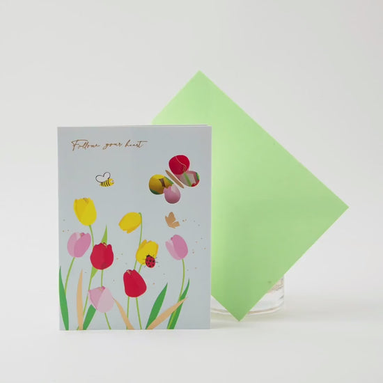 Tulip Bouquet and Butterflies - Pop Up Greeting Card with Envelope - Cute Greeting Card