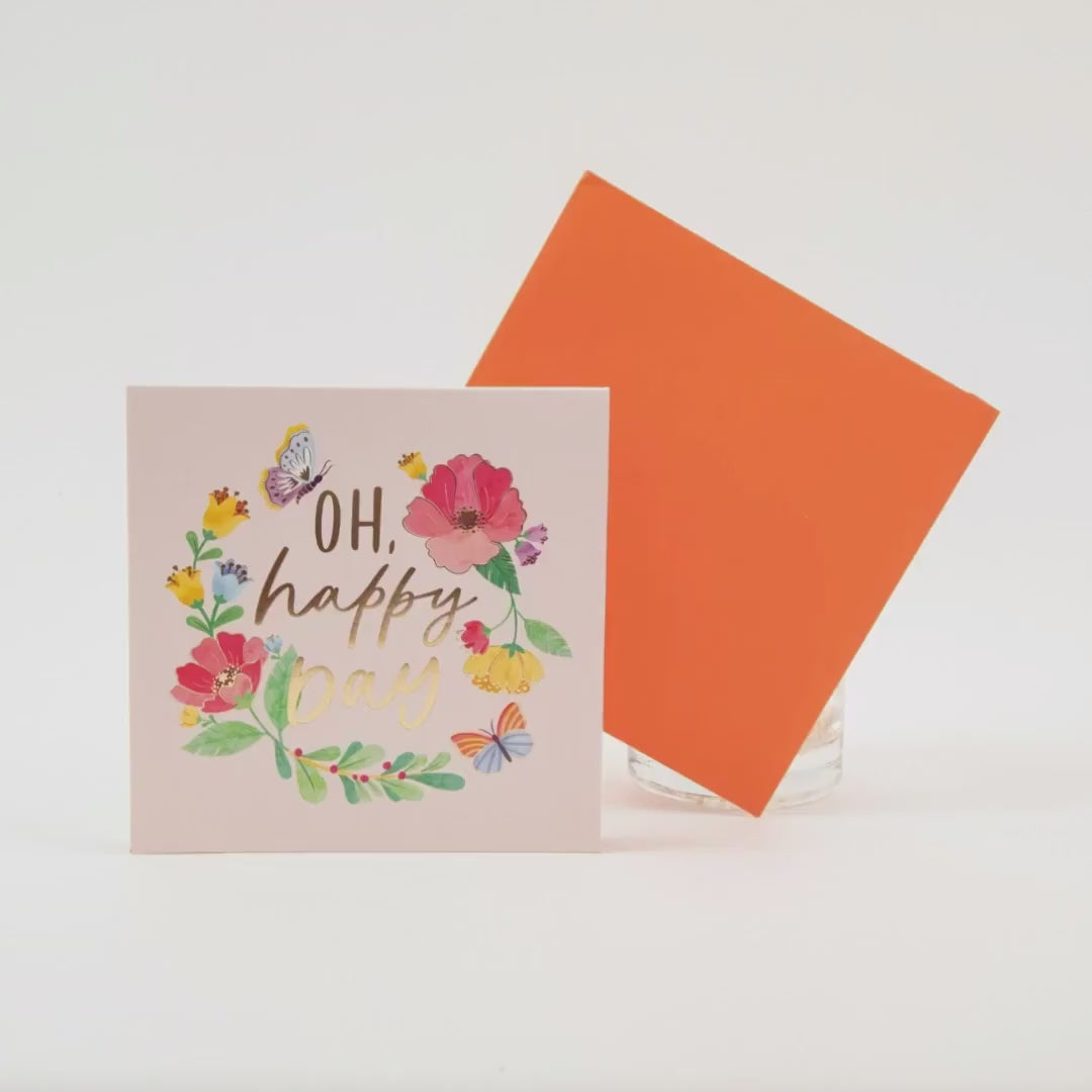 Oh Happy Day - Pop Up Flower Greeting Card with Envelope - Unique 3D Floral Greeting Card